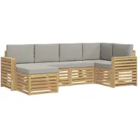 vidaXL Ensemble de salon de jardin , 6 pièces, blanc et gris clair, en polyester