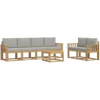 vidaXL Ensemble de salon de jardin , 7 pièces, blanc et gris clair, en polyester