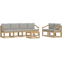 vidaXL Ensemble de salon de jardin , 7 pièces, blanc et gris clair, en polyester