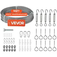 Vevor Câble Acier Inoxydable 2 mm x 35,1 m Cable Inox 304 Kit Fil Tressé Inox Enduit PVC pour Garde-corps de Terrasse