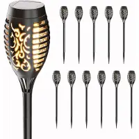 HOFTRONIC™ - Torches solaires de jardin 2200K IP65 Lot de 12 Noir 50 cm