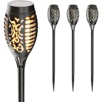 HOFTRONIC™ - Torche solaire de jardin 0,10W IP65 2200K Noir 50 cm effet flamme
