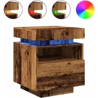 vidaXL Armoire de chevet avec lumières LED vieux bois 40x39x48,5 cm