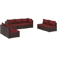 vidaXL Ensemble de salon de jardin 7 pièces avec coussins Poly rotin brun