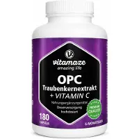 Vitamaze GmbH Vitamaze OPC extrait de pépins de raisin hautement dosé + gélules de vitamine C, 180 gélules