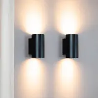 LUSENZ - Applique murale cylindrique 10W noir mat double éclairage GU10 IP20 dimmable 2 pièces