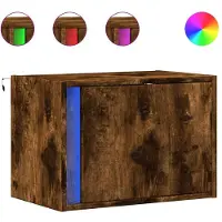 vidaXL Table de chevet murale avec lumières LED chêne fumé