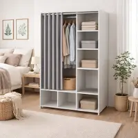 Dmora Jal - Grande garde-robe, 105x180 cm Blanc, 5 étagères