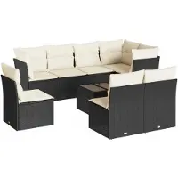vidaXL Ensemble de salon de jardin 9 pièces avec coussins noir poly rotin