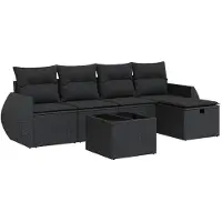 vidaXL Ensemble de salon de jardin 5 pièces avec coussins noir poly rotin