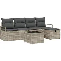 vidaXL Ensemble de salon de jardin, 6 pièces, gris clair, en résine tressée (polyrotin), pour 5 personnes