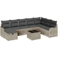 vidaXL Ensemble de salon , 9 pièces, 8 places, gris clair, en résine tressée