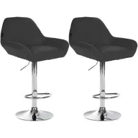 CLP , ensemble de 2 tabourets de bar réglables en hauteur, modèle Braga, avec revêtement en tissu et repose-pieds. Couleur : gris foncé. Structure : chromée