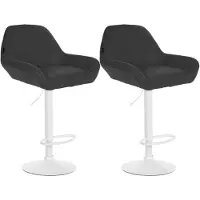 CLP , ensemble de 2 tabourets de bar réglables en hauteur, modèle Braga, avec revêtement en tissu et repose-pieds | couleur : gris foncé ; structure : blanc