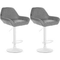 CLP - Ensemble de 2 tabourets de bar réglables en hauteur, modèle Braga, avec revêtement en tissu et repose-pieds. Couleur : gris. Structure : blanche