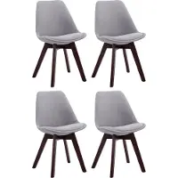 CLP Lot de 4 chaises visiteurs Borneo V2 en tissu, rembourrage gris, piètement couleur noyer