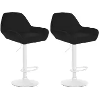 CLP - Ensemble de 2 tabourets de bar réglables en hauteur, modèle Braga, avec revêtement en tissu et repose-pieds. Couleur : noir (assise) et blanc (structure)
