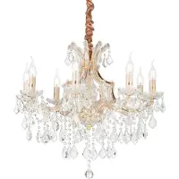 Ideal Lux Suspension classique Napoléon, métal et cristal, or, 8 ampoules E14