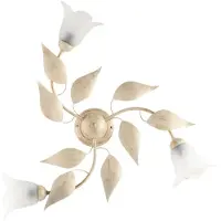 BeLight Plafonnier Olga Fer Ivoire, Déco Or Antique, Verre Albâtre D.14, 3 Lumières D.67 Cm Idéal Pour Salon Cosy
