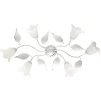 BeLight Plafonnier Olga Fer Blanc, Déco Argent Antique, Verre Albâtre D.14, 6 Lumières 70X52 Cm Déco Sobre Et Chic