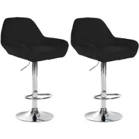 CLP - Ensemble de 2 tabourets de bar réglables en hauteur, modèle Braga, avec revêtement en tissu et repose-pieds | Couleur : noir. Structure : chromée