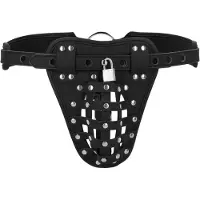 Ouch! - cage de chasteté masculine en similicuir avec cadenas (noir)