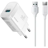 JOYROOM Chargeur mural JR-TF4 18W avec câble USB-A vers USB-C 3A de 1 m - blanc