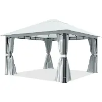 TOOLPORT Pavillon de jardin 4x4 m, poteaux alu, toile de toit 220 g/m² gris - avec parois latérales et moustiquaires