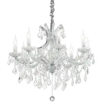Ideal Lux Suspension classique Napoléon, métal et cristal, chrome, 8 ampoules E14