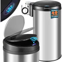Monzana Poubelle automatique en acier inoxydable 40 L argent Poubelle de cuisine ronde avec support de sac Capteur de mouvement