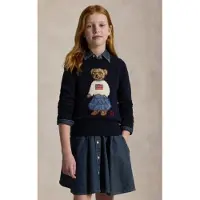 Ralph Lauren pour fille. 313702268001 Pull en coton avec motif « Polo Bear » bleu marine ((L) 10/11años= 144/154cm), Casuel, Manche lon