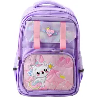 Lean Sac à dos scolaire avec sangle pectorale chat blanc violet 20l