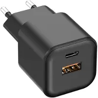 Setty Chargeur secteur USB-A + USB-C 20W, modèle LSGAN-AC-201, couleur noire