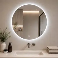 Sensahome - Miroir de salle de bain rond sans cadre avec éclairage LED - intensité lumineuse variable - miroir mural - 60 cm