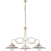 BeLight Lustre Bistrot Fer Ivoire, Effet Décapé, Diffuseurs Céramique D.30, Blanc/Marron, 3 Lumières D.80 Cm, Style Campagne