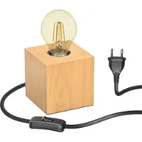 Ledscom.de , lampe de table HITO, en bois massif, de forme rectangulaire, avec ampoule E27 (471 lumens), finition dorée, lumière blanc chaud intense