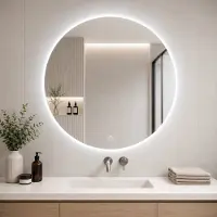 Sensahome - Miroir mural Led Touch rond - miroir de salle de bain sans cadre avec éclairage LED - miroir mural - intensité lumineuse variable - blanc froid - 80 cm
