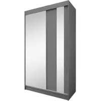 Beautysofa Armoire GAJA II avec portes coulissantes, 120 cm, avec miroir – Armoire 2 portes, pour chambre à coucher, couleur graphite/graphite, avec deux tiroirs