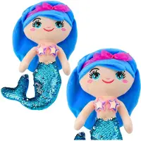 Lean Toys Peluche Sirène Peluche Queue Paillettes Bleu 30cm