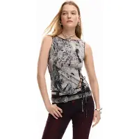 Desigual Haut 'Photo Tied' gris clair / noir