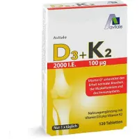 Avitale 2000 I.U. Comprimés de vitamine D3 + K2 favorise le maintien d'une ossature normale, 120 comprimés