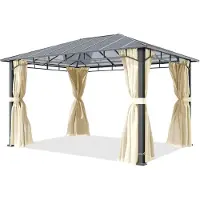 TOOLPORT Pavillon de jardin 3x4 m cadre alu, toit polycarbonate 8mm, beige - avec parois latérales et moustiquaires