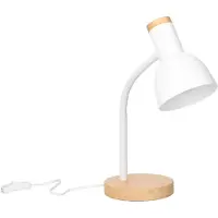 Forlight Mila, lampe de bureau de style nordique. Lampe de bureau E27 en acier blanc et bois clair naturel