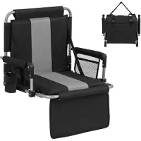 Costway Siège de stade avec dossier, chaise de tribune pliable avec crochets de fixation, poche et porte-boisson, chaise de stade ergonomique, gris