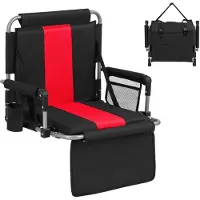 Costway Siège de stade avec dossier, chaise de tribune pliable avec crochets de fixation, poche et porte-boisson, chaise de stade ergonomique rouge
