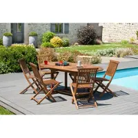 Macabane MAEVA - Table de jardin 4/6 pers. ovale ext. 120/180cm bois Teck huilé