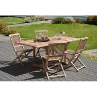 Macabane FUN - Table de jardin 4/6 personnes - rect. ext. 120/180 en bois Teck