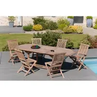 Macabane FUN - Table de jardin 8/10 personnes - ovale ext. 180/240 en bois Teck
