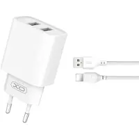 XO chargeur mural CE02C 2x USB 2,1A blanc + câble Lightning (10.50 W, 2 ports), Chargeur USB, Blanc