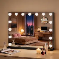 Puluomis miroir cosmétique Hollywood 58x45cm, miroir de maquillage avec éclairage, 15 LED 3 couleurs gradable avec USB, 10 fois plus grand, miroir mural noir